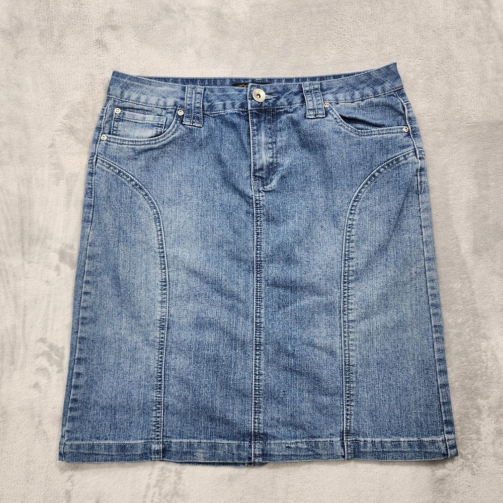 Vintage Baccini Skirt Womens 8 Blue Denim Pencil Pockets Stretch Casual Western
